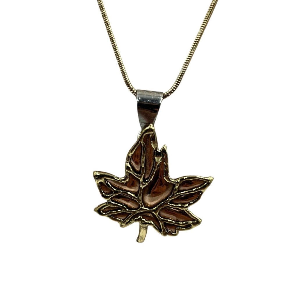 Vintage Gold Tone‎ Maple Leaf Pendant Necklace Adjustable Chain Nature Jewelry
